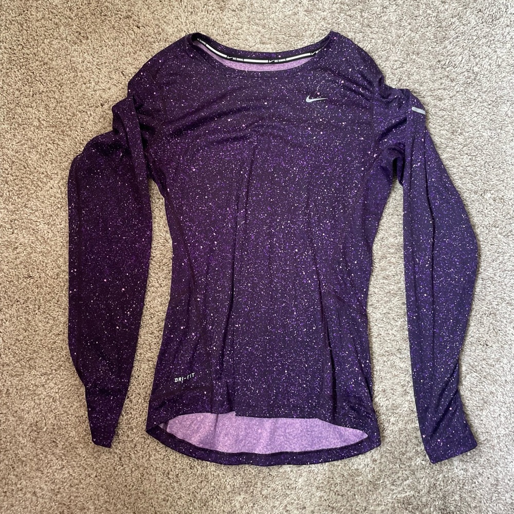Nike Dri-Fit Long Sleeve Running Tshirt, Small, Purple